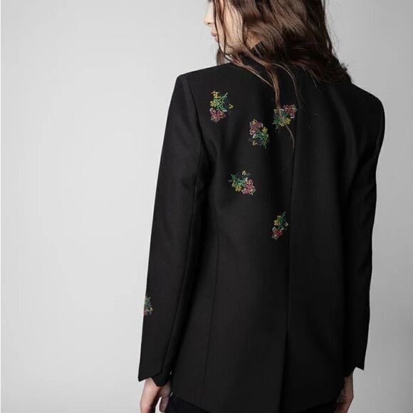 Zadig & Voltaire Venus Diamanté Flower Black Woman’s Blazer. FR 34/US 2. - Picture 2 of 13